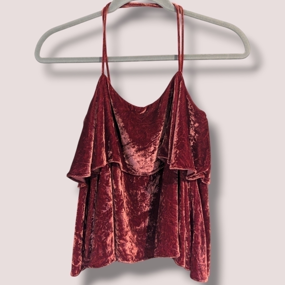 Madewell Red Velvet Silk Blend Flowy Ruffle Cami Holidays Evening Date Night